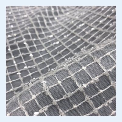 China New hottest viable wedding dress glitter sequins lace fabric for wedding dress white beaded lace fabric for sale