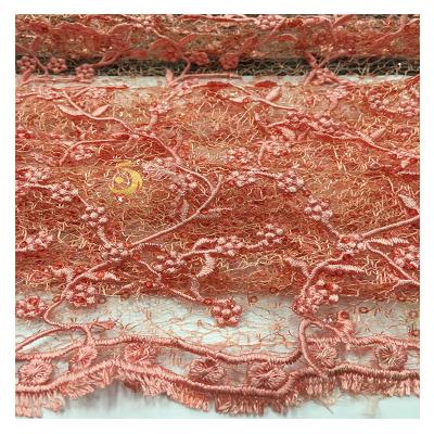 China African red flat fabric indian embroidery lace fabrics cheap direct viable factiry for sale