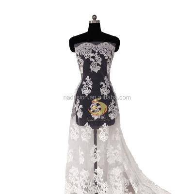 China New Arrival Viable Fancy Tulle Lace Fabric Sequin Lace Fabric White Bridal Embroidered Embroidery for sale