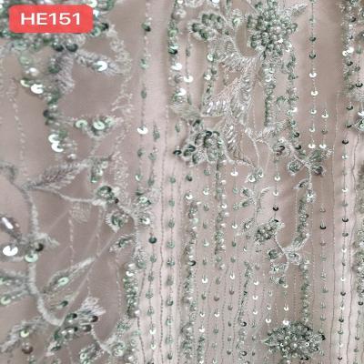 China New Design Viable French Mauve 3d Flower Heavy Bead Beaded Lace Fabric Embroidery Tulle Lace Dress Fabric In Dubai for sale