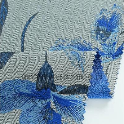 China New Design Chinese Blue Brocade Satin Fabric Jacquard Customized Yard for sale