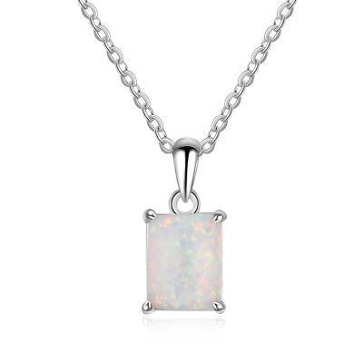 China Simplicity S925 Sterling Silver Necklace Rectangle Pendant Opal Pendant Necklace OEM Supplier for sale