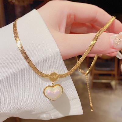 China WSYEAR New Love Pearl Necklace Elegant Gold Plated Pearl Pendant Summer FASHIONABLE Titanium Steel Female Necklace for sale