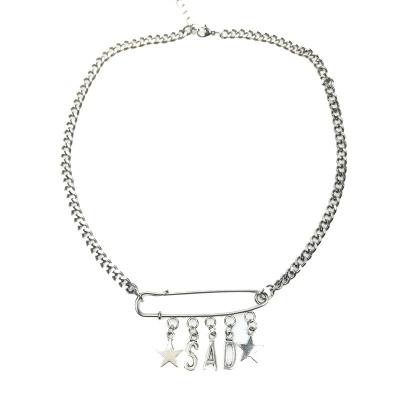 China Cute WSYEAR Hip Hop Pin Letter Necklace Personality Star Clavicle Chain Mood Text Necklace Wholesale OEM Factory for sale