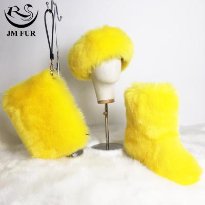 China High Quality Anti-Slippery Winter Fashion Faux Fur Warm Snow Boots Headbang And Handbags Set For Outdoor Women And Kid for sale