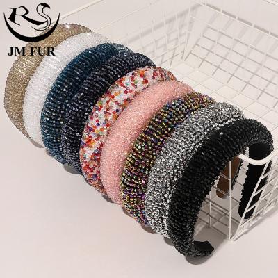 China Popular Cheap Price Luxury Flannel Sponge Rhinestone Hair Padded Full Crystal Headband Women Hair Accessories for sale