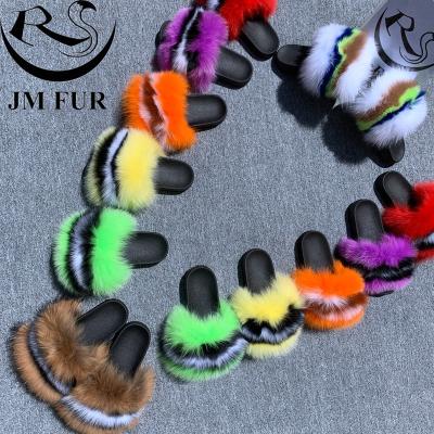 China Fashion Trend Real Custom Multicolor Open Toe Full/Half Cover Raccoon Fox Fur Slippers Women Sandals for sale