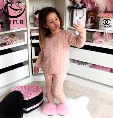 China 2021 Fashion Trend New Outdoor Open Toe Furry Women Fur Slides Sandals and Big Toddler Children Kids Real Fox Fur Slippers for sale