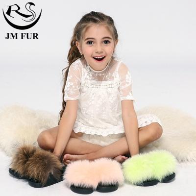 China Fox Fur Slides PVC Toe Children Fur Slippers Durable Fashion Trend Real Toddler Open Flat Comfortable High Quality Kids for sale