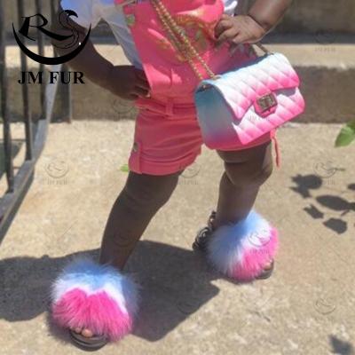 China 100% Open Toe Fox Kid Fur Slides Fashion Trend Good Quality Ladies Real Raccoon Sandals Luxury Colorful Fur Flat Slippers for sale