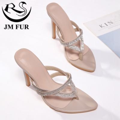 China Fashion Trend Factory Supply Summer Rome Style Led High Heels Sandals Diamond Flip Flops One Word Fashion for sale