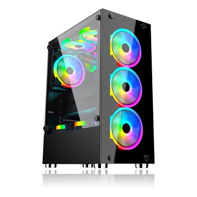 China With Water Cooled Side Panel Window Desktop Computer Case With RGB Light Strip Color Tempered Glass Side Flip Case for sale