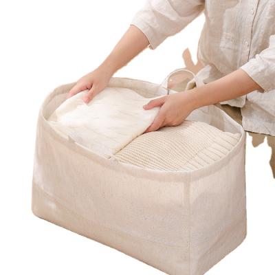 China Folding Storage Tote Bag Cotton and Washable Canvas Storage Basket Cloth Household Wardrobe Bedroom Clothes Storage Bag for sale