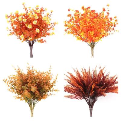 China Factory Supply High Quality Silk Flowers Eucalyptus Stem Flower Wall Green Leaves Artificial Ferns Small Bunch for sale