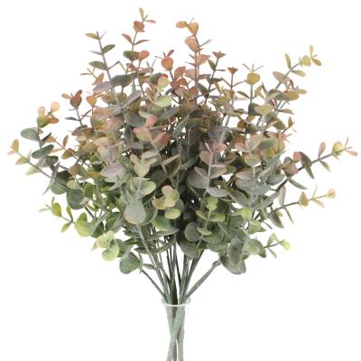 China Wholesale Artificial Plastic Flower Plants Bundle Package Artificial Home Decoration Silver Foil Leaves Eucalyptus Leaves for sale