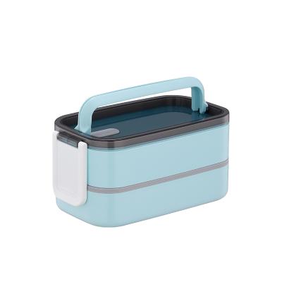 China Sustainable Hot Selling Double-Layer Plastic School Children's Lunch Box With Handle Kid Carry Lunch Box for sale