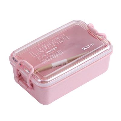 China Straw Sustainable Grade Material Clear Wheat Bento Student Lunch Box With Spoon And Fork Wheat Straw Lunch Box for sale