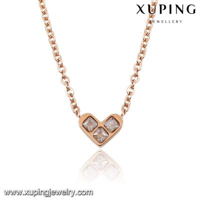 China environmental friendly necklace-00216-wholesale fashion jewelry rose gold color diamond simple designs steel heart necklace for sale