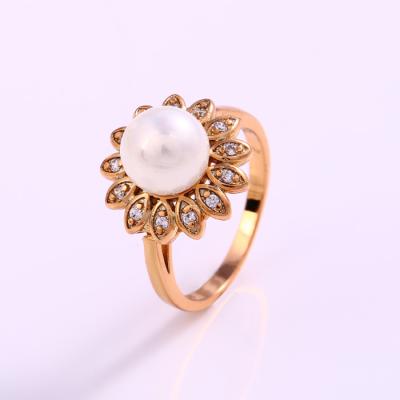 China Latest Design Trendy Design Ring 18k Gold Color Wedding Small Pearl Jewelry 12182 for sale