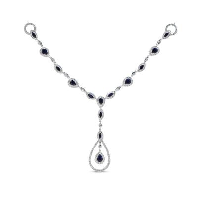 China Classic FASHIONABLE Sapphire And Diamond Necklace Natural Blue Diamond Necklace Ladies 18K White Gold for sale