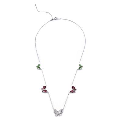 China FASHIONABLE Luxurious 18K White Gold and Ruby Diamond Butterfly Necklace and Tsavorite Necklace for sale