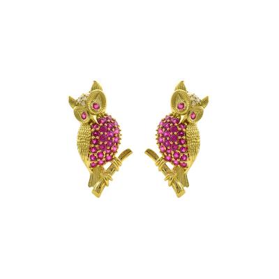 China CLASSIC Trendy Design 14K Yellow Gold Ruby And Diamond Earring Earrings Women for sale