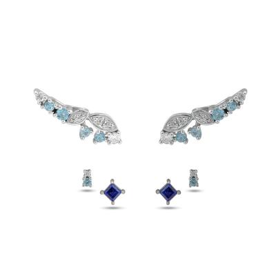 China Other 14 Karat White Gold, Blue Sapphire and Diamond Earrings for sale