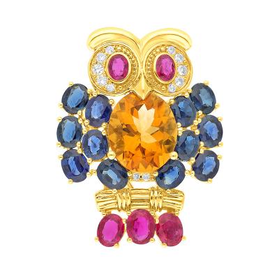 China FASHIONABLE Beautiful 18K White & Yellow Gold, Semi Precious Stones & Diamond Owl Pendants for sale