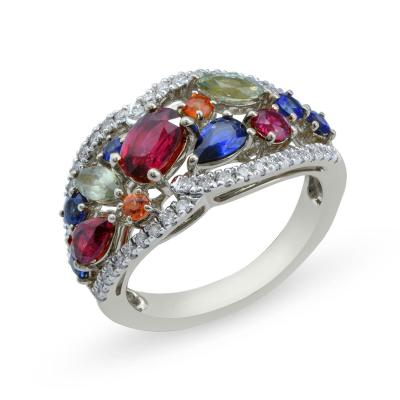 China FASHIONABLE 18K White Gold Diamond And Color Sapphire Women's Sumptuous Ring for sale