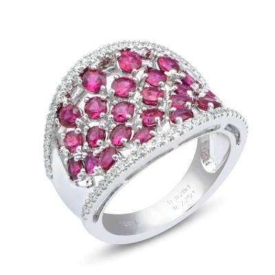 China Beautiful FASHIONABLE 18K White Gold, Diamond, Ruby and Pink Sapphire Ring Couple Rings for sale