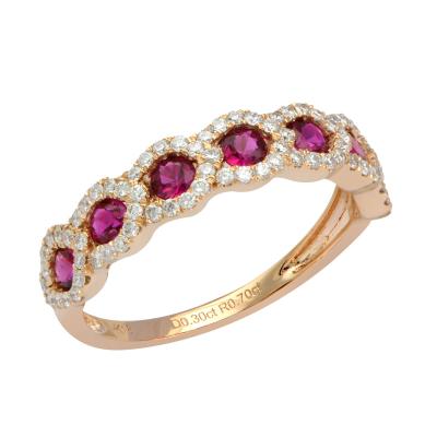 China Engagement Ring Grand Jewelery 18K Rose Gold Diamond And Ruby Ring for sale