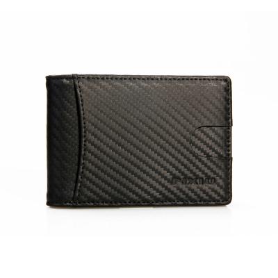 China Excellent Factory Carbon Fiber RFID Handmade Genuine Cowhide Leather Silver Leather Clip Wallet For Man for sale