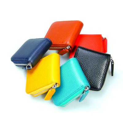 China Credit Card Holder RFID Blocking Promotional Gift Zipper Coin Purse Genuine Leather Faux Leather Coin Pouch For Women for sale