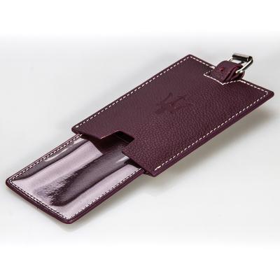 China Factory Wholesale Variable Purple Strap Genuine Leather Luggage Tag With Adjustable Straps Travel Luggage Tag With Adjustable Straps for sale