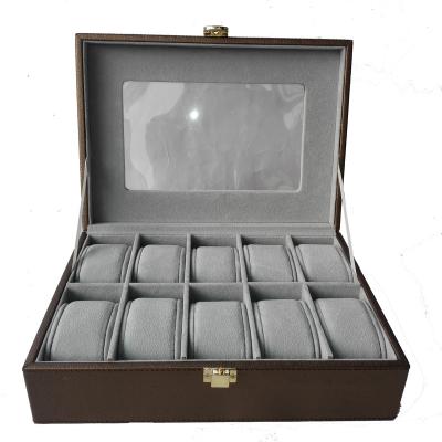 China Gold Pebble Leatherette PU Leather 10 Divers ID Window Watch Collection Case for sale