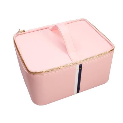 China Factory Wholesale ENGLAND STYLE Pink Leather Big Folder Bag Cosmetic Bag With Zipper for sale