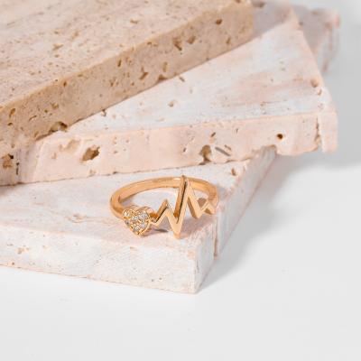 China New Lightning Environmentally Friendly Fashionable Heart Design Female Finger Ring 14K Gold Plated Shiny CZ Rings for sale