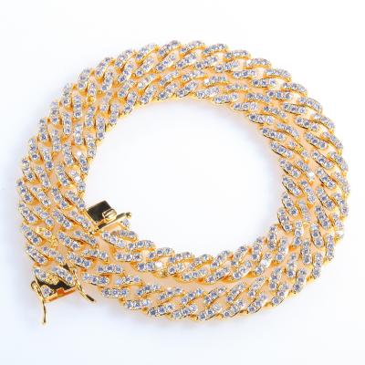 China Factory Direct Sale 8mm Hip Hop Miami Classic Choker Diamond CZ Gold Plated Cuban Link Chain Necklace Jewelry for sale