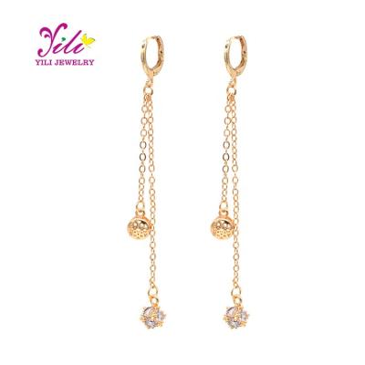 China FASHIONABLE Zircon Jewelry Long Chain Gold Plated Ball Dangle Earrings Bridal Earrings for sale