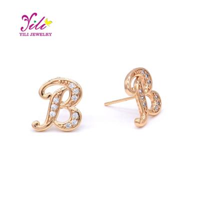 China Quick Delivery Stock Diamond Gold Alphabet Letter Initial Stud Earrings Women for sale