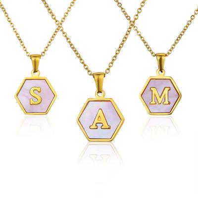 China FASHIONABLE Rose Shell Initial Letter Pendant Necklace Stainless Steel Hypoallergenic Titanium Steel Initial Chain for Women for sale