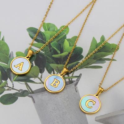 China Factory Direct Sale TRENDY Stainless Steel Shell Initial Letter Pendant Necklace Blue Gold Plated Initial Necklace Chain For Women for sale