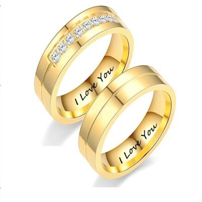 China CLASSIC Fashion Couple J'AIME T'AIME Stylish Rings Diamond-Framed Jewelry For Men And Women Silver Gold Plated Stainless Steel Rings for sale