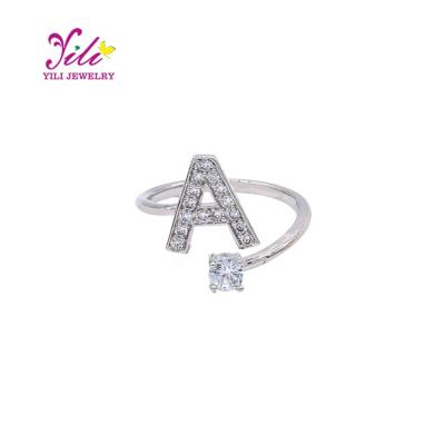 China Quick Delivery Alphabets Letter Rings Zircon Diamond Initial Rings Letter Open Stock 26 Type For Women for sale