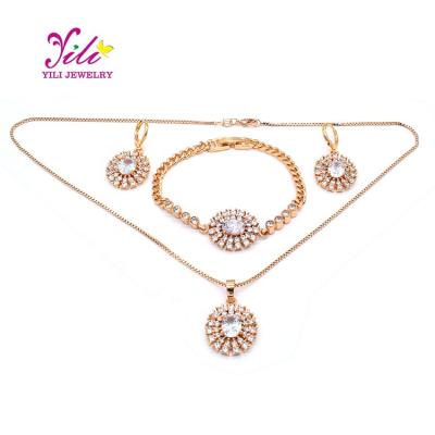 China New Design Women Jewelry Set TRENDY Jewelry Flower Shape 18K Gold Plated Rhinestone CZ Jewelry Sets For Woman for sale