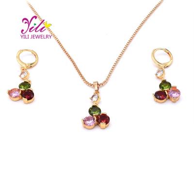 China Women Romantic Gold Plated 14k Colorful Three Stone Jewelry Sets 2020 Fashion Jewelry Mexico for sale