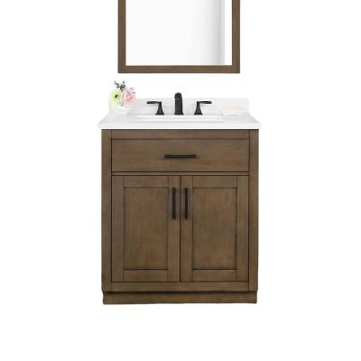 China EUROPEAN Solid Wood Bathroom Vanity And Sink With Engineered Quartz Countertops Two Doors Bathroom Vanity for sale