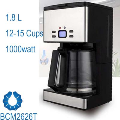 China 12-15 Cups 1.8L 1000W Digital Programmable timer filter Coffee Maker for home with Stainless steel decoration BCM2626T for sale