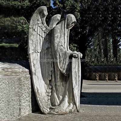 China Traditional Stone Hells Angels With Wings Big Statue Angel Grave Marble Sculpture For Cemetery Decoration for sale