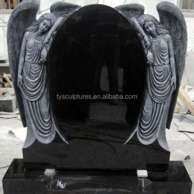 China Traditional Custom Empty Two Angels Black Granite Hand Carved Headstones for sale